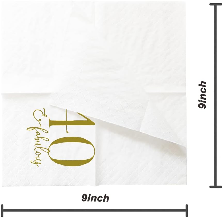 SharkBliss 40 and Fabulous Birthday Cocktail Napkins, 100 Pack Gold 40 and Fabulous Happy Birthday Cocktail Beverage Napkins for His Her Forty 40th Birthday | 2-Ply, 5x5" (40 and Fabulous Napkins)