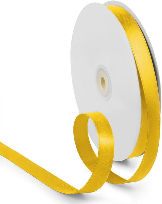5/8 Inch 100 Yards Satin Ribbon Yellow, Solid Color Fabric Ribbon for Gift Wrapping, Wedding, Polyester Gift Ribbon for Birthday Party Decoration, Craft, Hair, Floral, Sewing