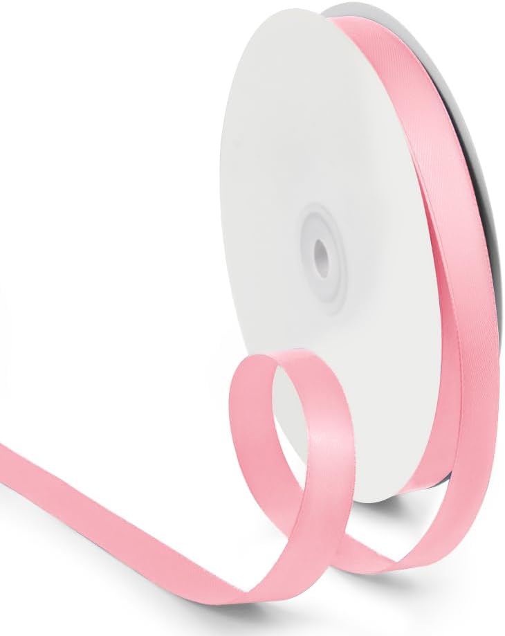 5/8 Inch 100 Yards Satin Ribbon Light Pink, Solid Color Fabric Ribbon for Gift Wrapping, Wedding, Polyester Gift Ribbon for Birthday Party Decoration, Craft, Hair, Floral, Sewing