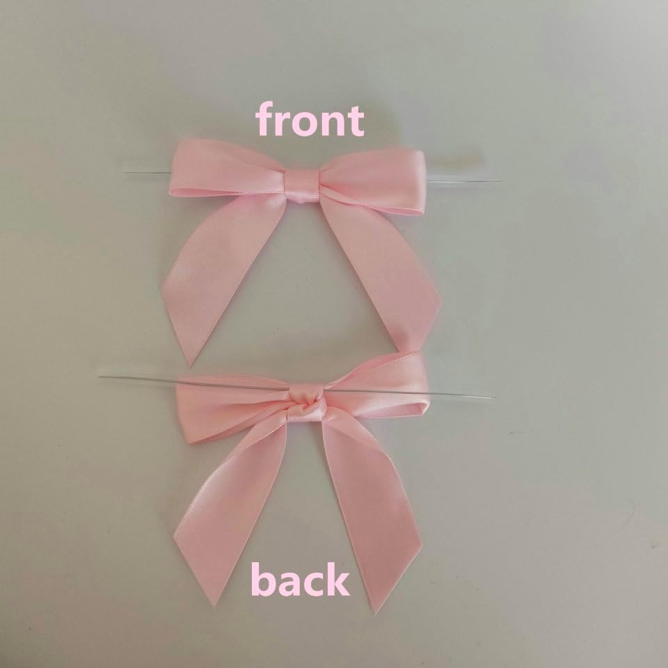 50pcs 3-1/2" Light Pink Satin Ribbon Bows with Twist Ties for Gift Wrapping Packing Wedding Big Ribbon Bows for Accessories Decoration (Lt.Pink)