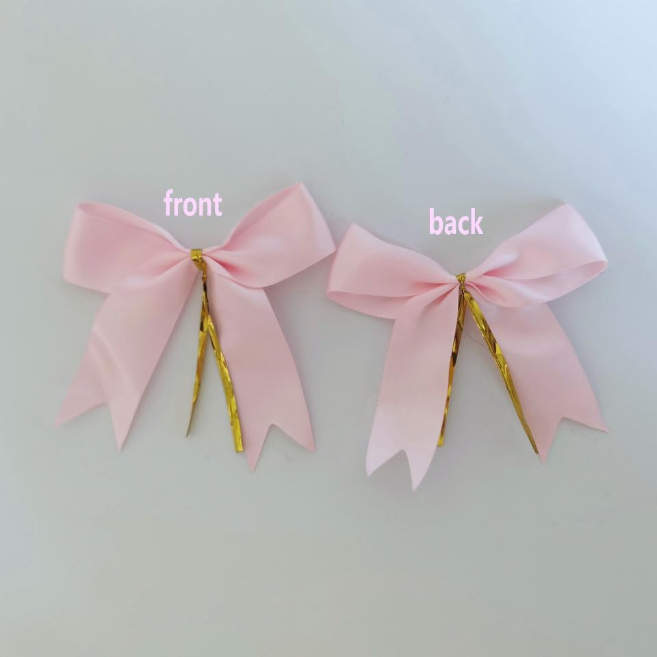 50pcs 3.5" Double Face Satin Pink Bows with Twist Ties Bows Wine Bows Tie with Fish Tail Cutting (Pink)