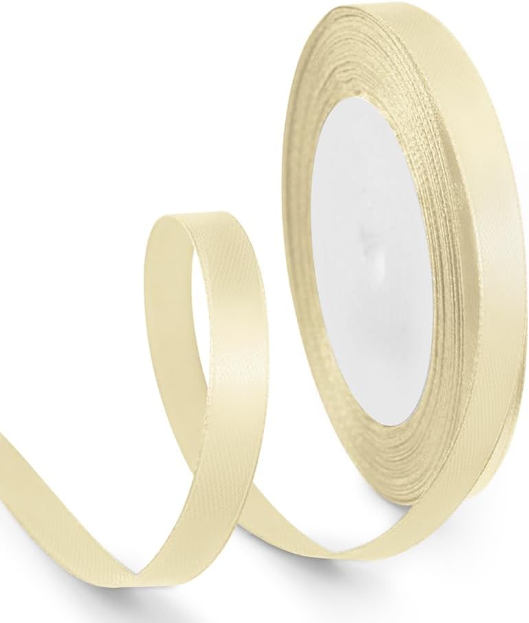 3/8 Inch 25 Yards Satin Ribbon Ivory, Solid Color Fabric Ribbon for Gift Wrapping, Wedding, Polyester Gift Ribbon for Birthday Party Decoration, Craft, Hair, Floral, Sewing