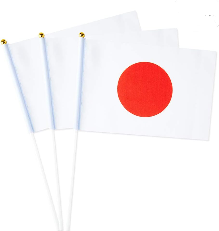 Japan Flag Japanese Flag, Small Mini Handheld Japan Flags on Stick, Ideal for Party Parades Sports Events Patriotic Festival Decorations