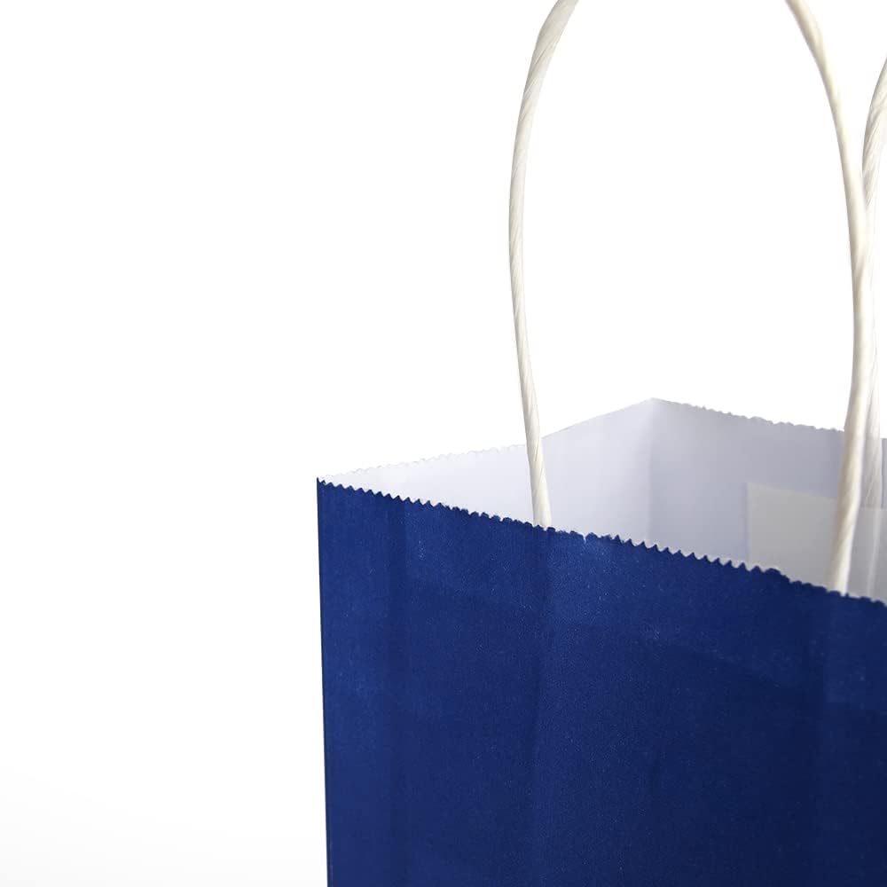 Oikss 50 Pack 8x4.75x10 Inch Medium Royal Blue Kraft Paper Bags with Handles Bulk for Birthday Wedding Party Favors Grocery Retail Shopping Takeout Business Goody Craft Gift Bags Sacks, (50pcs Count)