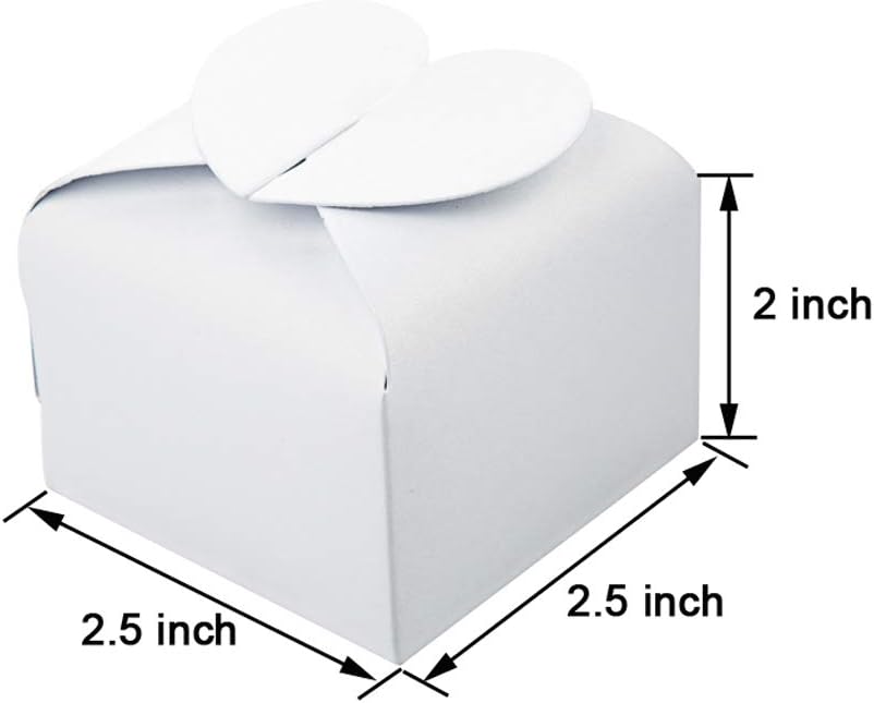 AWELL White Candy Box Bulk 2.5x2x2.5 inches with Heart Bow Party Favor Box,White Glitter,Pack of 50