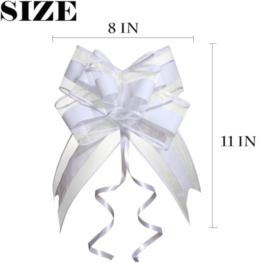 Large White Gift Bow, 10 PCS White Pull Bows for Gift Wrapping, Wedding, Christmas, Valentine's Day, Presents, Flower Basket Decor(8 inches)