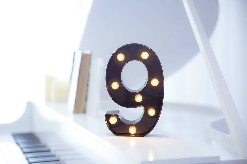 Foaky Black LED Marquee Number Lights Sign Light Up Marquee Number Lights Sign for Night Light Wedding Birthday Party Battery Powered Christmas Lamp Home Bar Decoration