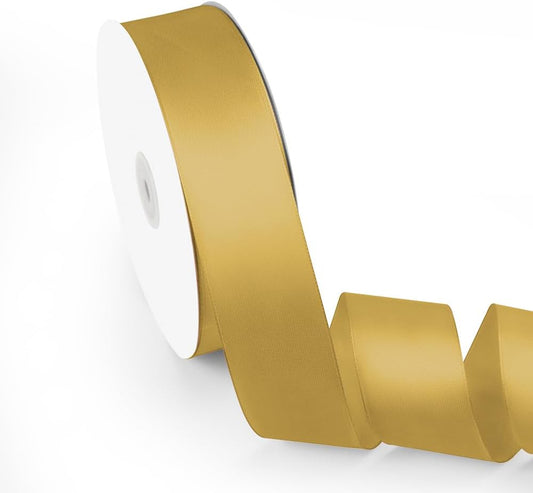 1-1/2" x 100 Yards Satin Ribbon - Dark Gold Silk Ribbon with Spool - Ideal for Gift Wrapping, Floral Bouquets, Crafts, Wedding Party Decorations, Christmas and Sewing Projects