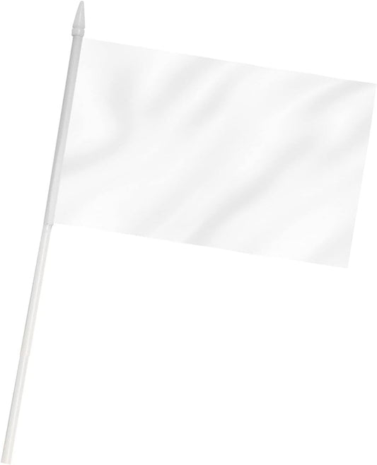 White Mini Flag 100 Pack - Hand Held Small Miniature Solid White Blank Flags on Stick - Fade Resistant & Vivid Colors - 5x8 Inch with Solid Pole & Spear Top