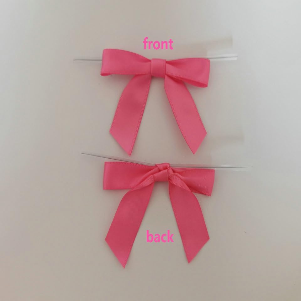 50pcs 2-1/2" Hot Pink Satin Ribbon Bows with Twist Tie Bows for Christmas Gift Packing&Wrapping (Hot.Pink)