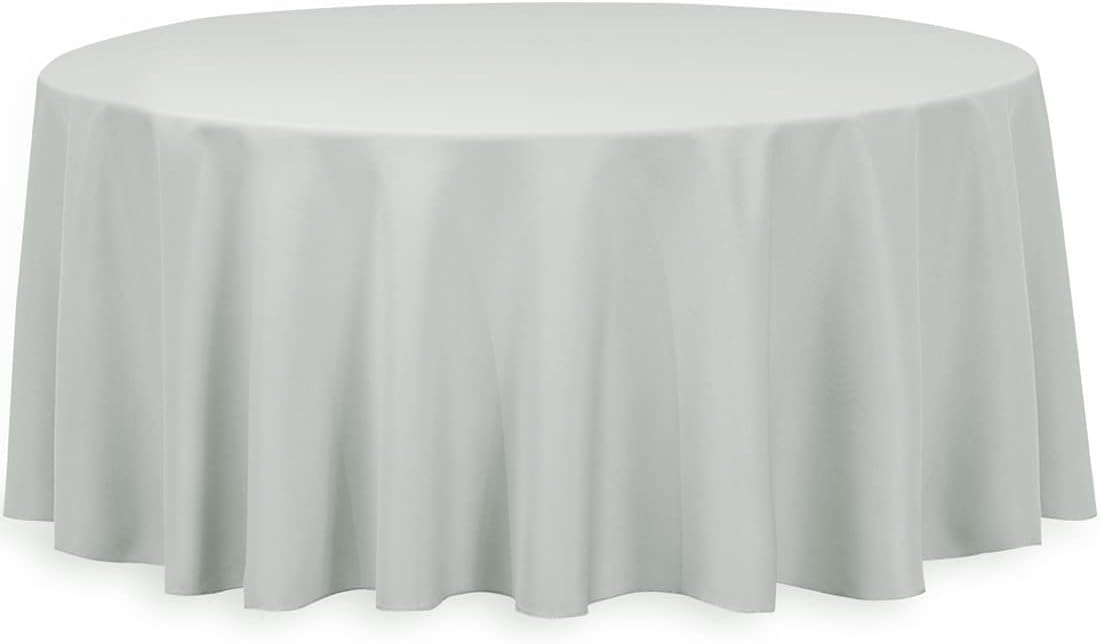 LinenTablecloth 132-Inch Round Polyester Tablecloth Silver