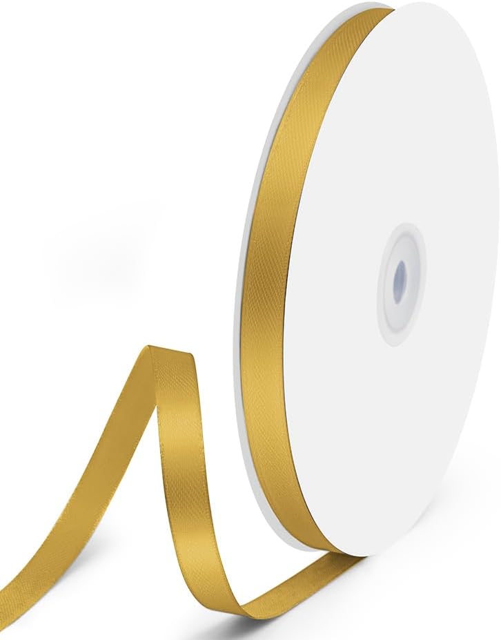 3/8" x 100 Yards Satin Ribbon - Dark Gold Silk Ribbon with Spool - Ideal for Gift Wrapping, Floral Bouquets, Crafts, Wedding Party Decorations, Christmas and Sewing Projects