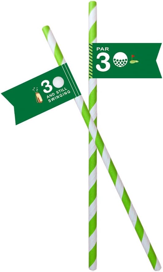 Golf Themed Birthday Party Straw Decor, 20 PCS Par 30 And Still Swinging Birthday Disposable Paper Cocktail Drinking Straw With Flag Tag for Par 30 Golf 30th Birthday Party Decorations (Par 30)