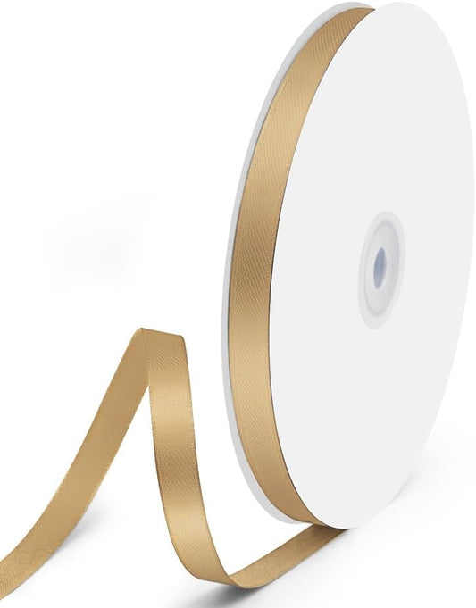 3/8" x 100 Yards Satin Ribbon - Champagne Gold Silk Ribbon with Spool - Ideal for Gift Wrapping, Floral Bouquets, Crafts, Wedding Party Decorations, Christmas and Sewing Projects