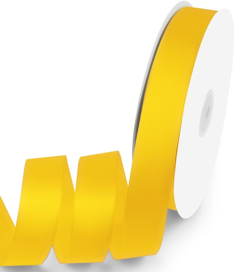 1" x 100 Yards Satin Ribbon - Yellow Silk Ribbon with Spool - Ideal for Gift Wrapping, Floral Bouquets, Crafts, Wedding Party Decorations, Christmas and Sewing Projects