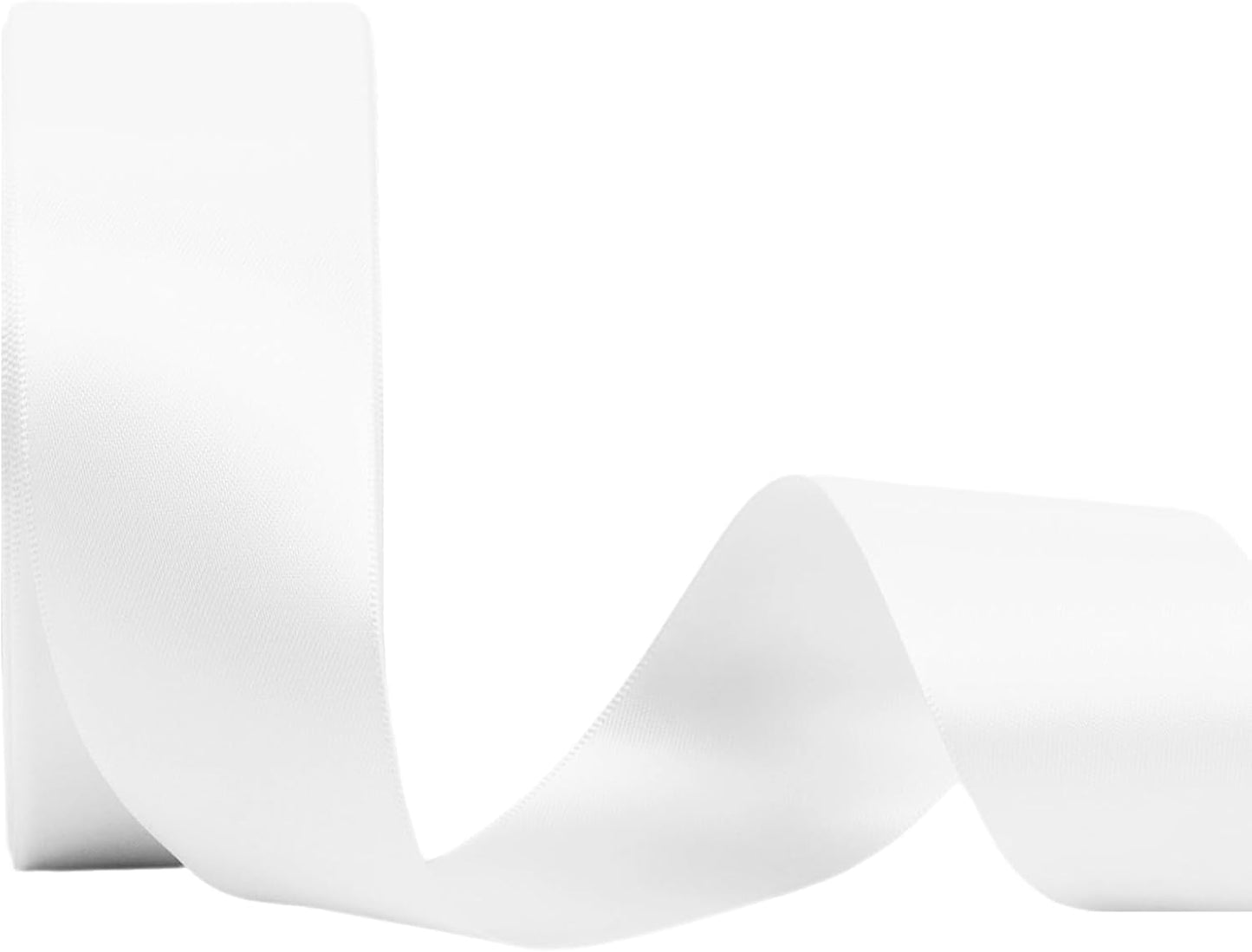 LaRibbons White Ribbon 1 1/2 Inch 25 Yards Double Faced White Silk Ribbon for Flower Bouquet Crafts Gift Wrapping Wedding Party Decoration