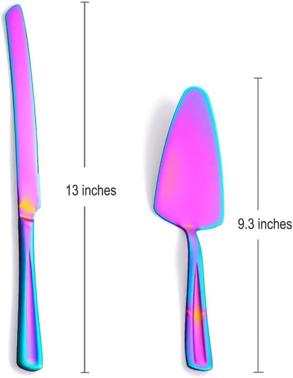 GoGeiLi Rainbow Cake Knife and Server Set, Colorful Stainless Steel Cake Cutting Set for Wedding, Birthday, Parties