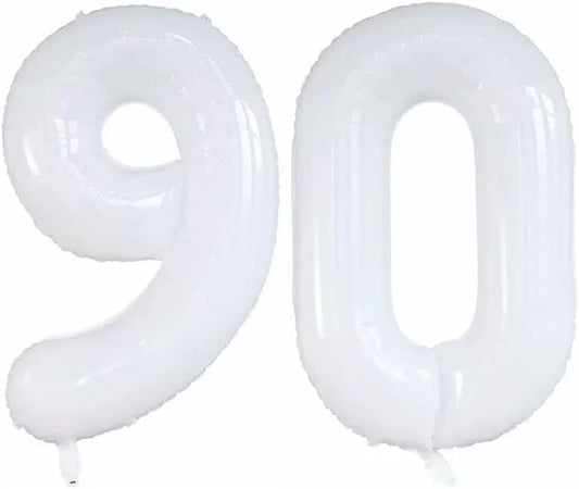 GOER Number 90 Balloons for 90th Birthday Party Decorations,42 Inch Jumbo Foil Helium Balloons for 90th Anniversary (White)