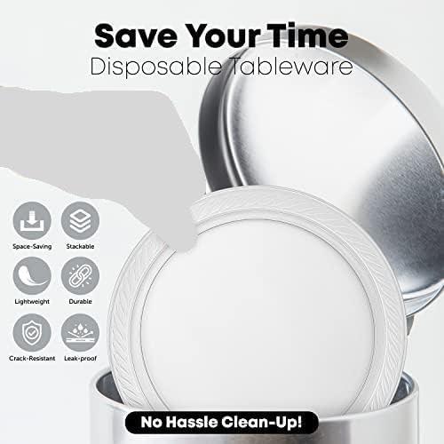 780 Piece Disposable Clear Tableware Set for 120 Guests By StockHomery- Microwavable Plastic Dinnerware Set of 120 9” Plates, 180 6” Dessert Plates, 120 9oz Cups,120 Spoons, Forks, Knives,