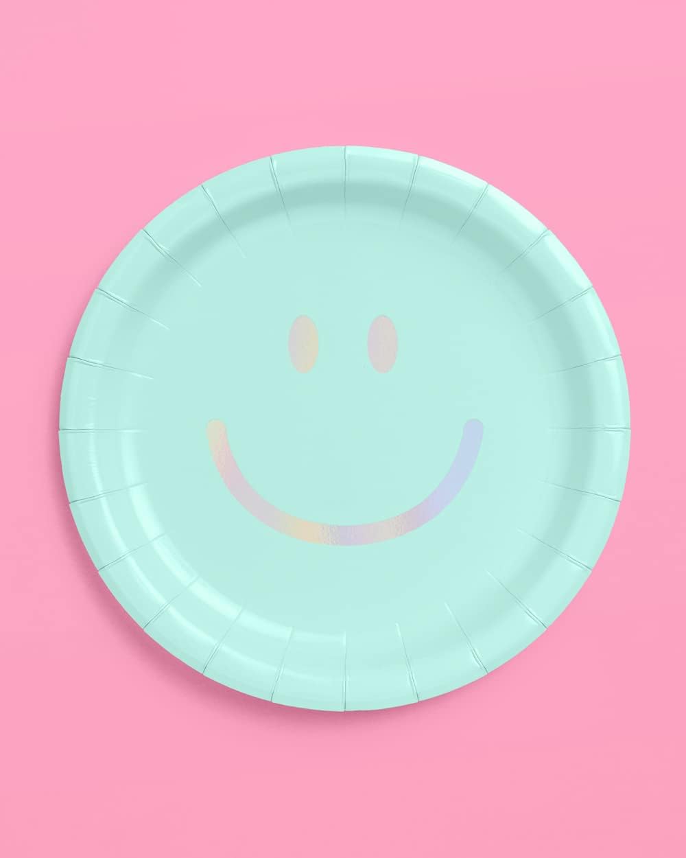 xo, Fetti Smiley Paper Plates - 24 pk, 9" | Happy Pastel Birthday Party Decorations, Cute Bachelorette Party, Cool Cake Plates
