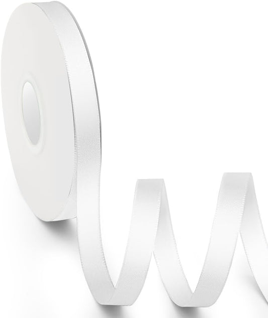 KMER LIFE 3/8 inch x 25 Yards Double Faced Polyester White Satin Ribbon, Perfect for Gift Wrapping Very Suitable for Weddings Party Hair Bow Invitation Decorations and More