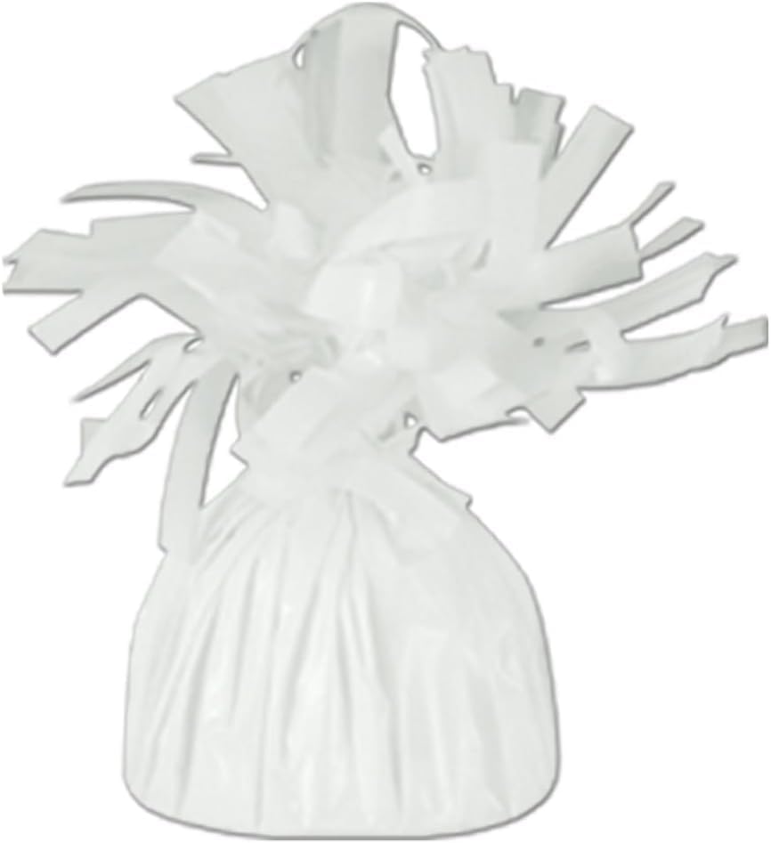 ROYALHOUSE Metallic Plastic Wrapped Balloon Weights for Party Decorations, 12 Pcs (White)