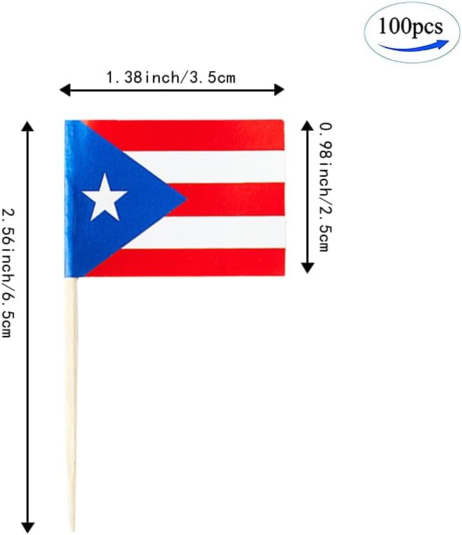 Puerto Rico Flag Puerto Rican Flag, Small Mini Puerto Rican Toothpick Flags for Food, Cupcakes, Cocktails, Appetizers, Bar Party Decorations