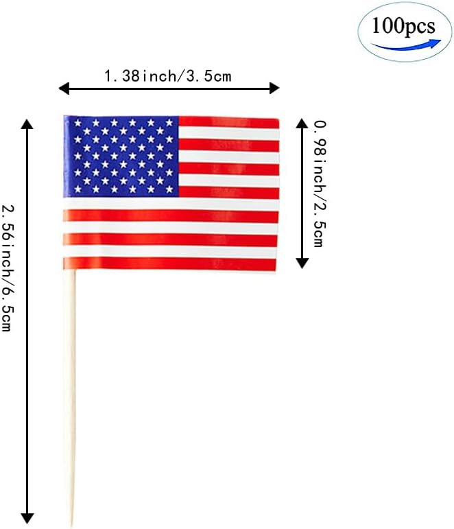 American Flag USA Flag, Small Mini American Toothpick Flags for Food, Cupcakes, Cocktails, Appetizers, Bar Party Decorations