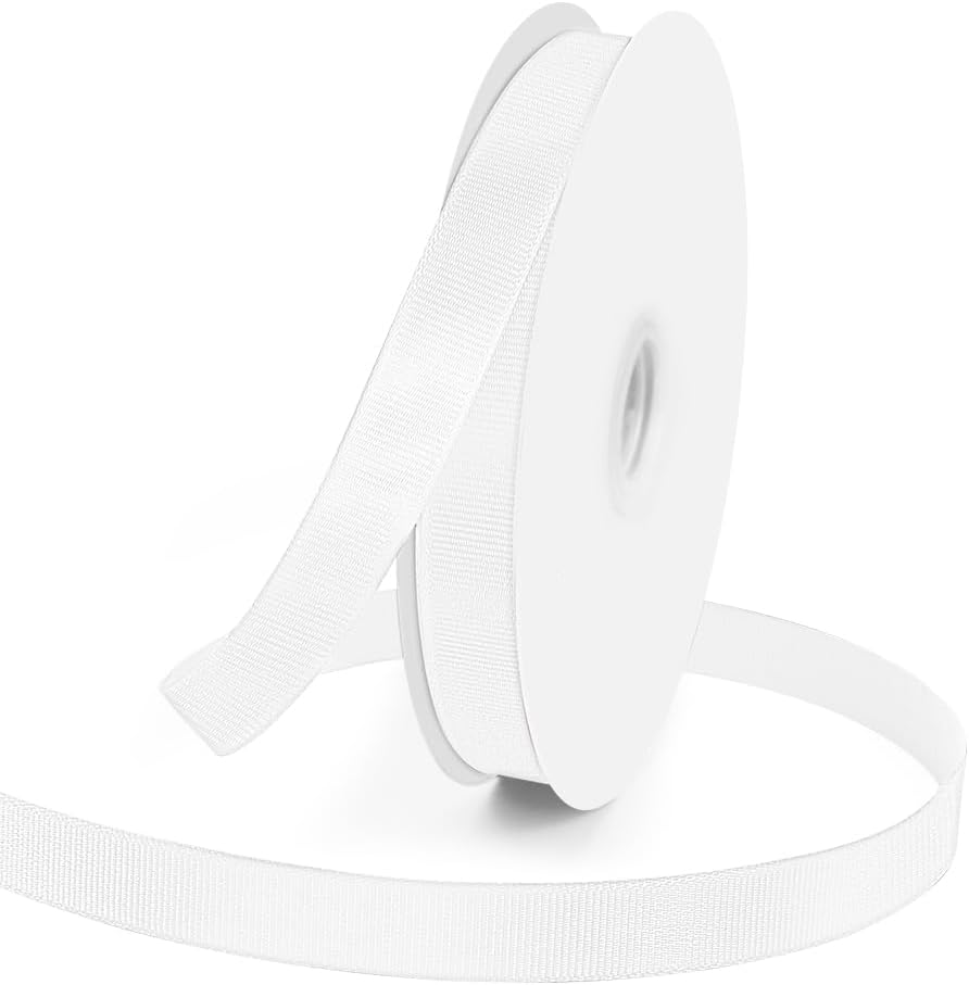 5/8" X 50 Yards White Grosgrain Ribbon, Premium Grosgrain Ribbon for Sewing, Gift Wrapping, Bow Making, Wedding Decor, Wrapping and More (White)