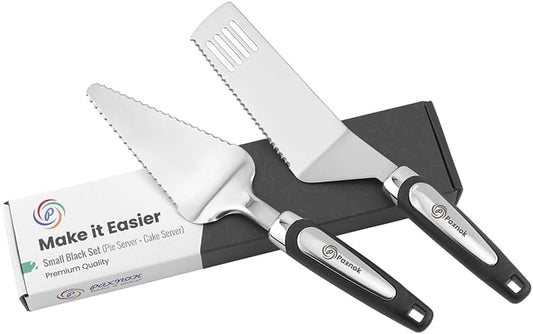 Pie Server Spatula and Cake Slicer Set with Luxury Gift Box, Black Stainless Steel Set - Kitchen Essentials for Cutting & Serving Desserts, Brownies, Lasagna - Great for Anniversary, Christmas Spatula
