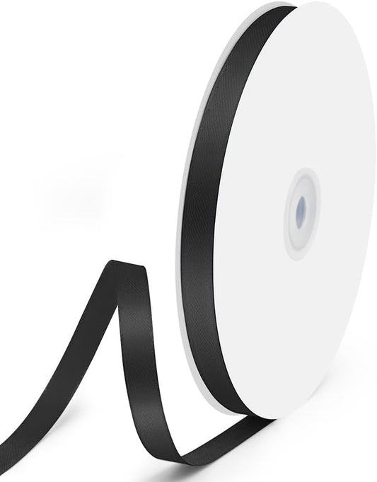 Satin Ribbon, 3/8" x 100 Yards, Black, Gift Bow, Silk, for Gift Wrapping, Flower Bouquets, Crafts, Wedding Decorations, Indoor/Outdoor