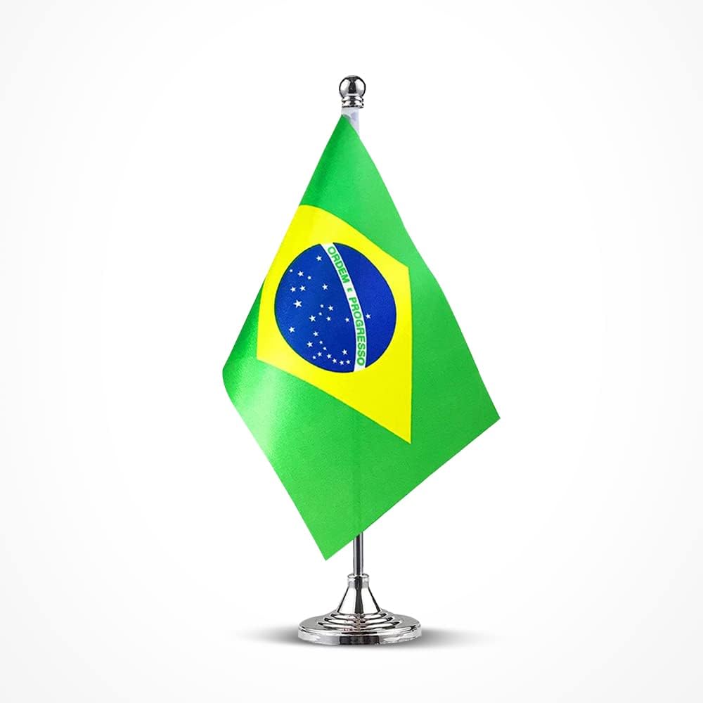 Brazil Flag Brazilian Flags, Small Mini Brazilian Desk Flag, Used for Table Office Classroom Home Patriotic Events Decorations