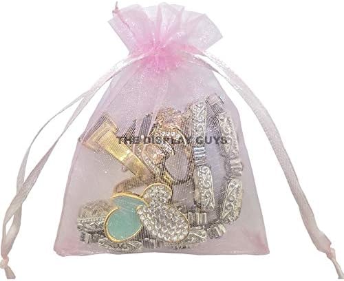 TheDisplayGuys 100-Pack 6x8 Pink Sheer Organza Gift Bags with Drawstring, Jewelry Candy Treat Wedding Party Favors Mesh Pouch