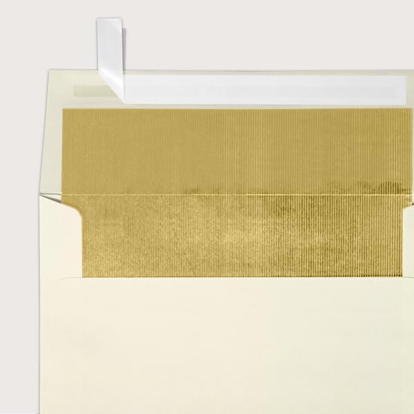 LUXPaper A7 Foil Lined Invitation Envelopes | Peel & Press | 5 1/4" x 7 1/4" | Natural w/Gold LUX Lining | 70lb. Text | 50 Qty