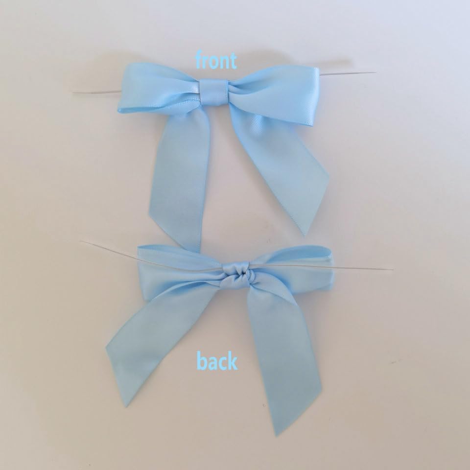 50pcs 3-1/2" Sky Blue Satin Ribbon Bows with Twist Ties Mini Ribbon Bows for Baby Shower Decoration Gift Packing&Wrapping Accessoried(Lt.Blue)