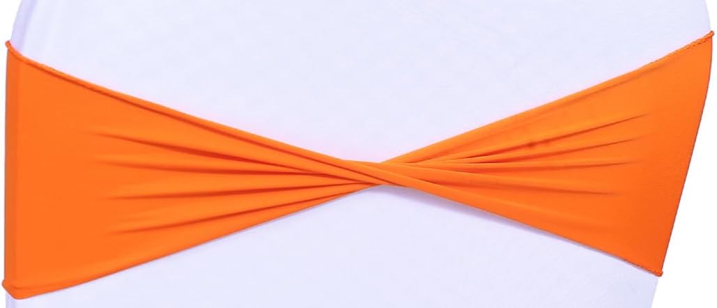 MDS Pack of 25 Spandex Chair Sashes Bows Elastic Stretch Dining Chair Bands Ties Without Slider Buckle Universal fits for Wedding Baby Shower Birthday Party Banquet Event Decoration - Orange