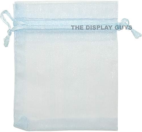 TheDisplayGuys 100-Pack 3x4 Blue Sheer Organza Gift Bags with Drawstring, Jewelry Candy Treat Wedding Party Favors Mesh Pouch