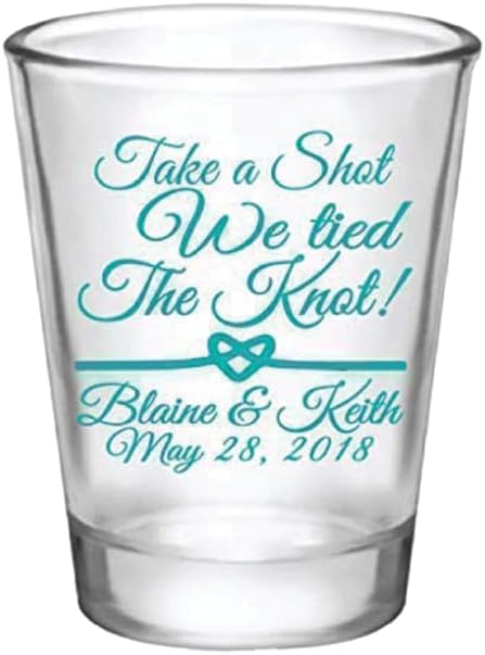 Personalized 1.75oz Glass Shot Glass “Take A Shot We Tied the Knot” Design Wedding Favors, After Party and Anniversary Dinner Party