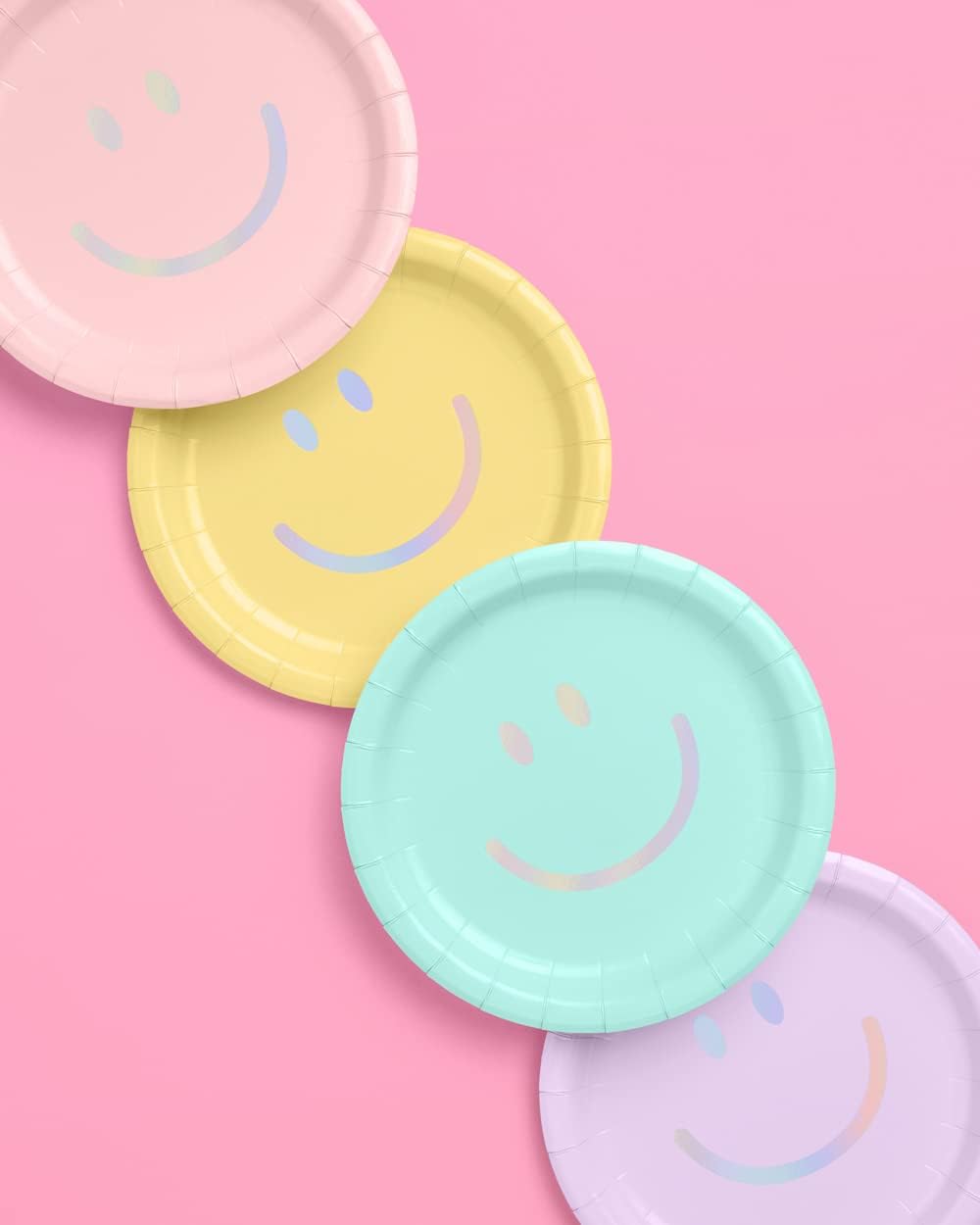 xo, Fetti Smiley Paper Plates - 24 pk, 9" | Happy Pastel Birthday Party Decorations, Cute Bachelorette Party, Cool Cake Plates
