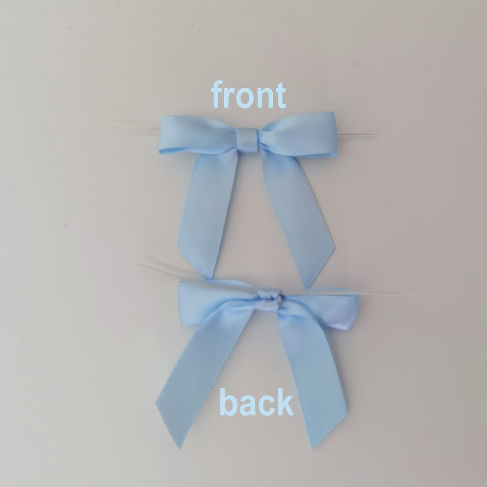 50pcs 2-1/2" Light Blue Satin Ribbon Bows with Twist Ties for Gift Wrapping Packing Christmas Decoration(Lt.Blue)