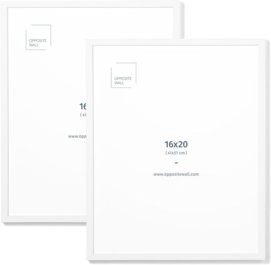 Opposite Wall - 16x20 in - White Solid Oak Wood Picture Frame - Lightweight, Versatile & Shatterproof - Wall Hanging Poster or Photo Frame - Wall Decor for Office, Gallery & Home - 2 Pack