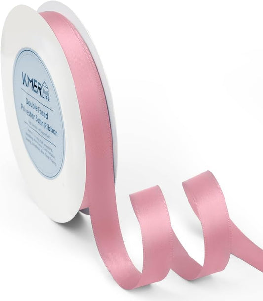 Double Faced Pink Satin Ribbon, 5/8" x 50 Yards Ribbons, Perfect for Crafts, Wedding Decor, Bow Making, Sewing, Gift Package Wrapping and More