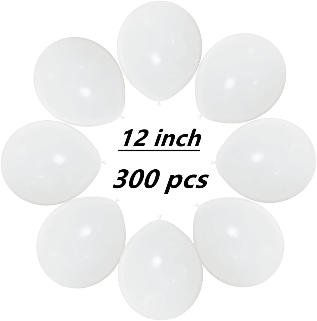 300 Pack White Balloons 12 Inch White Latex Balloons Bulk for Party Supplies and Decorations