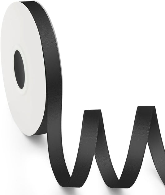 KMER LIFE 3/8 inch x 25 Yards Double Faced Polyester Black Satin Ribbon, Perfect for Gift Wrapping Very Suitable for Weddings Party Hair Bow Invitation Decorations and More