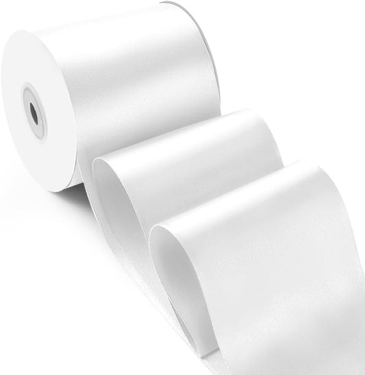 3 Inch 25 Yard Wide Satin Ribbon White, Solid Fabric Large Ribbon Roll for Cutting Ceremony Wedding Opening Party Decoration, Chairs, Sewing, Festival Pageant Sashes