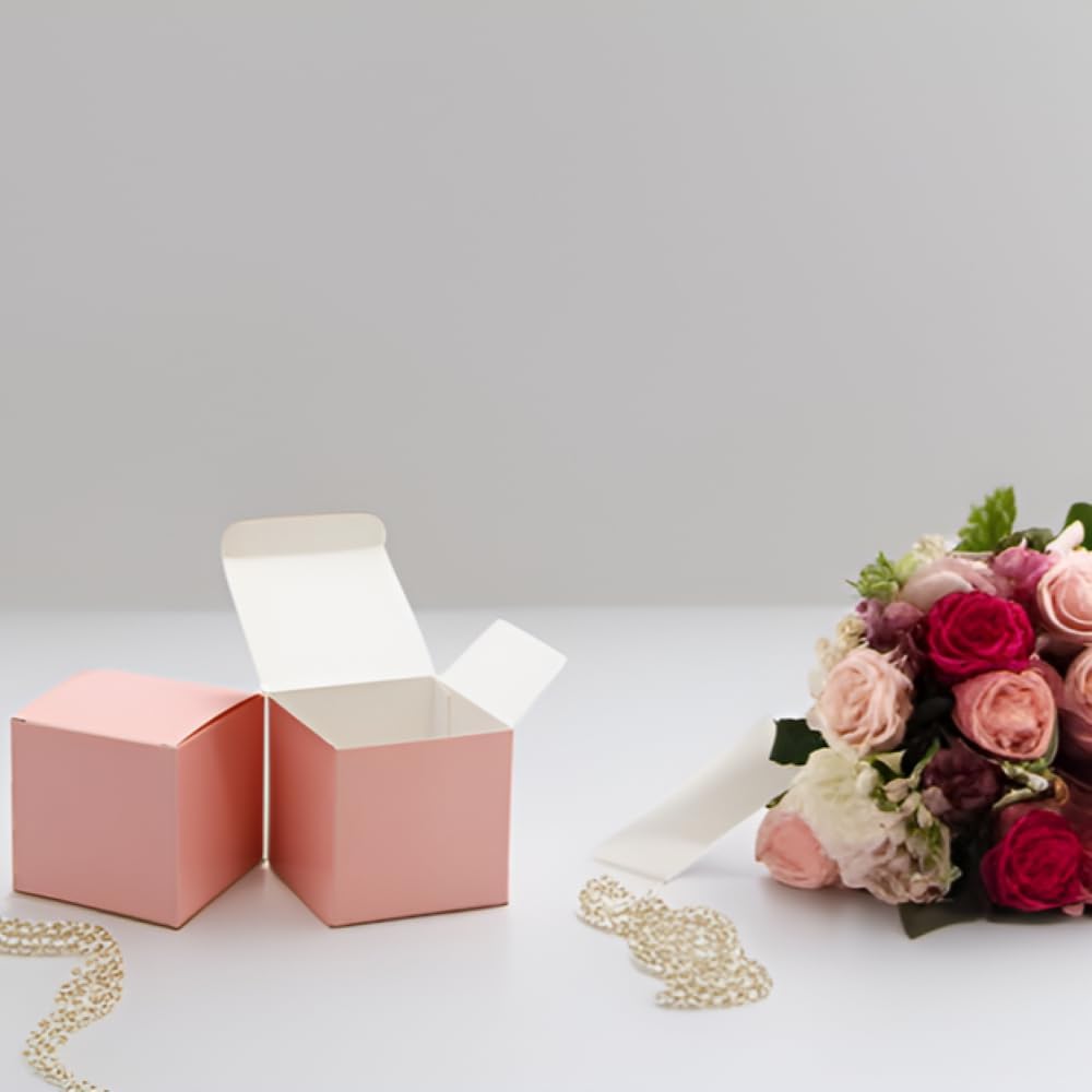 Oletx 25 Pcs Pink Paper Gift Boxes, Small Candy BoxesBulk,3x3x3 inch Gift Box with Lids, Goodie TreatBoxes for Party Favors, Birthday Gifts, Wedding Gifts