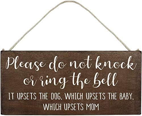 Rustic Wooden Signs Please Do Not Knock or Don't Ring Doorbell Dogs Will Bark Sign Wall Art Decor Kitchen Cafe Pub Decor Gift 6x12 INCH