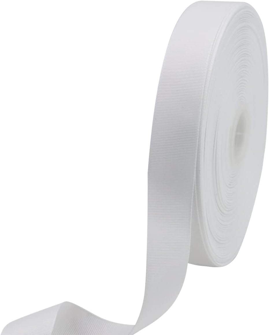 Jesep One Roll 100 Yards 1" Soild Grosgrain Ribbon Boutique Gift Wrapping Package Ribbon, DIY Crafts Bow Hair Headband Accessories Assorted Ribbon#29(1" 25mm, White)