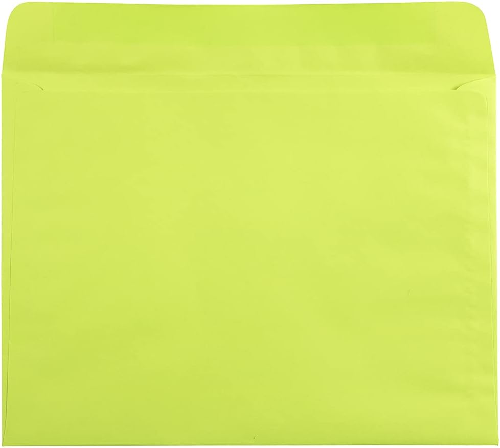 JAM PAPER 9 x 12 Booklet Colored Envelopes - Ultra Lime Green - Bulk 500/Box
