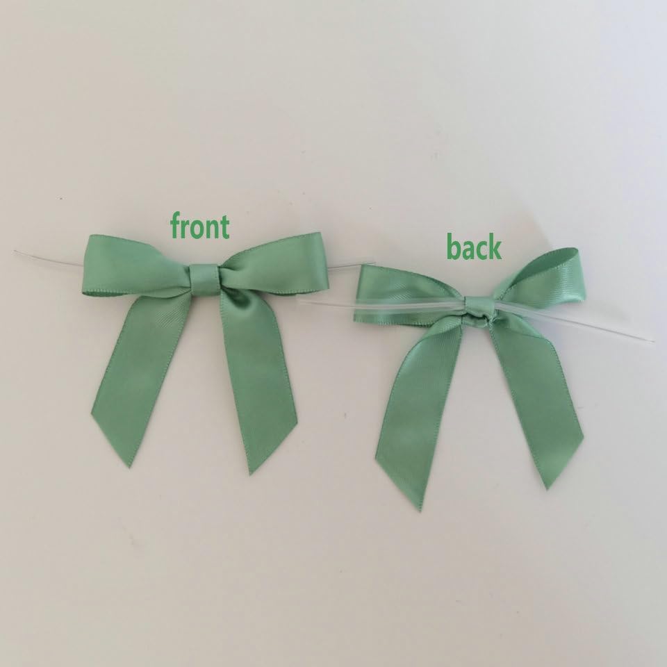 50pcs 2-1/2" Vanilla Green Satin Ribbon Bows with Twist Ties Celadon Satin Ribbon Bows for Candy Party Decoration Gift Packing Wrapping Accessories(2.5“,Vanilla)